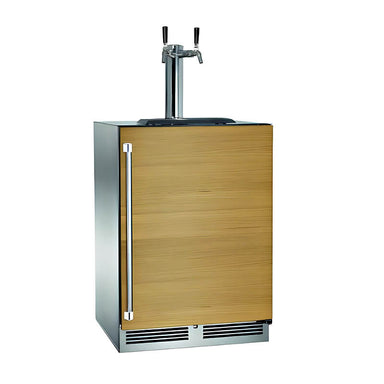 Perlick 24-Inch Signature Series Panel Ready Double Tap Outdoor Beverage Dispenser | Wood Grain Right Hinge