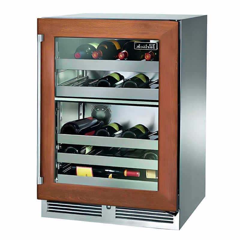 Perlick 24-Inch Signature Marine & Coastal Panel Ready Glass Door Outdoor Dual Zone Wine Reserve w/ Lock - HP24DM-4-4RL