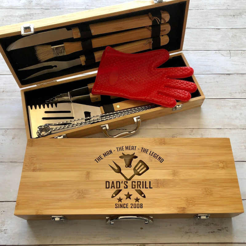 » Personalized Engraved 8 Piece BBQ Set with Bamboo Case (100% off)