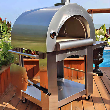 Pinnacolo Premio 32-Inch Wood-Fired Outdoor Freestanding Pizza Oven | Tool Holder on Cart