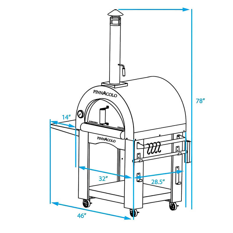Pinnacolo Premio 32-Inch Wood-Fired Outdoor Freestanding Pizza Oven | Dimensions