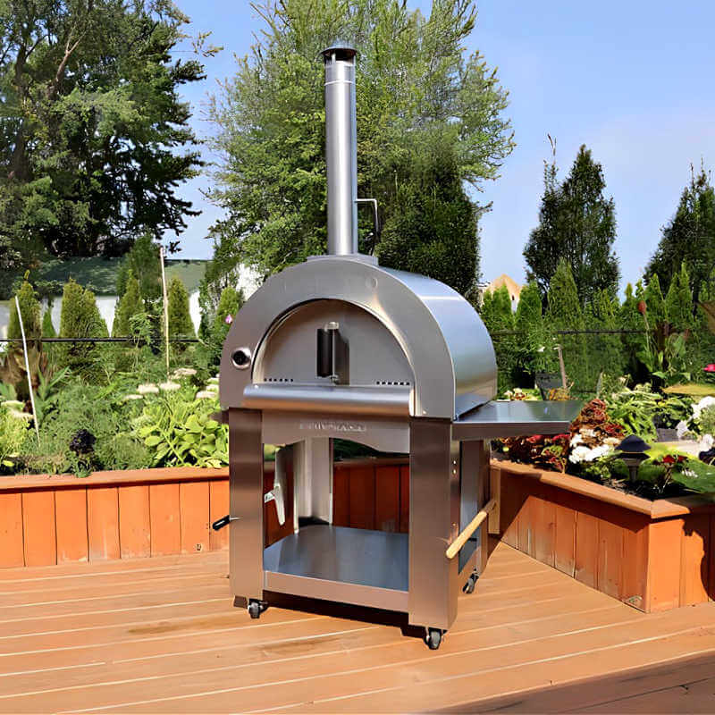 Pinnacolo Premio 32-Inch Wood-Fired Outdoor Freestanding Pizza Oven | Stainless Steel Fixed Shelf