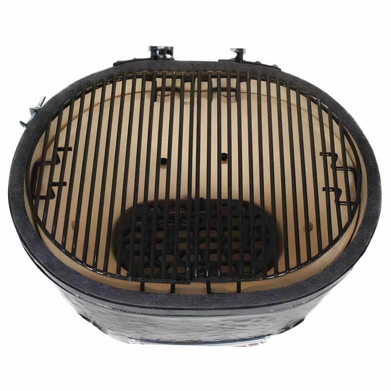 Primo Oval Junior 200 Ceramic Kamado Grill On Cypress Table Cart | Stainless Steel Cooking Grates