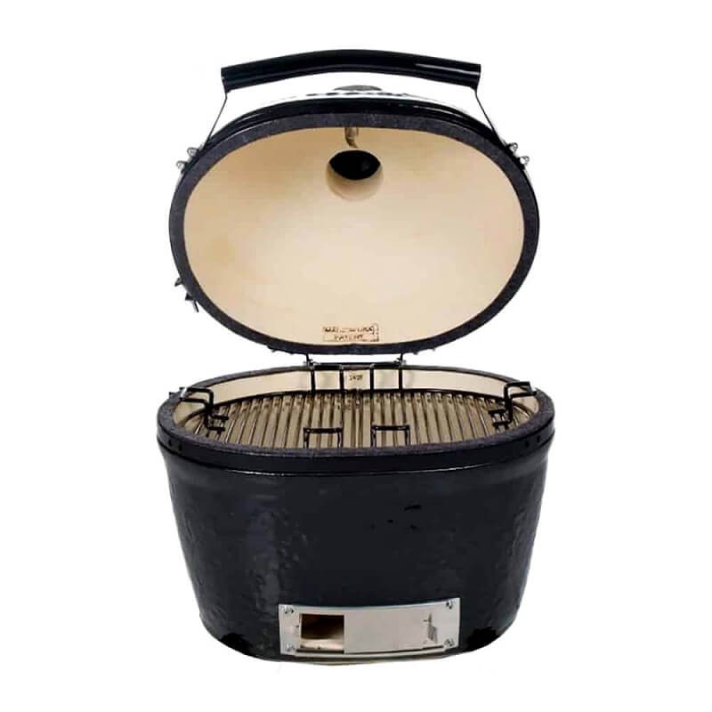 Primo Oval Junior 200 Ceramic Kamado Grill | Lid Opened