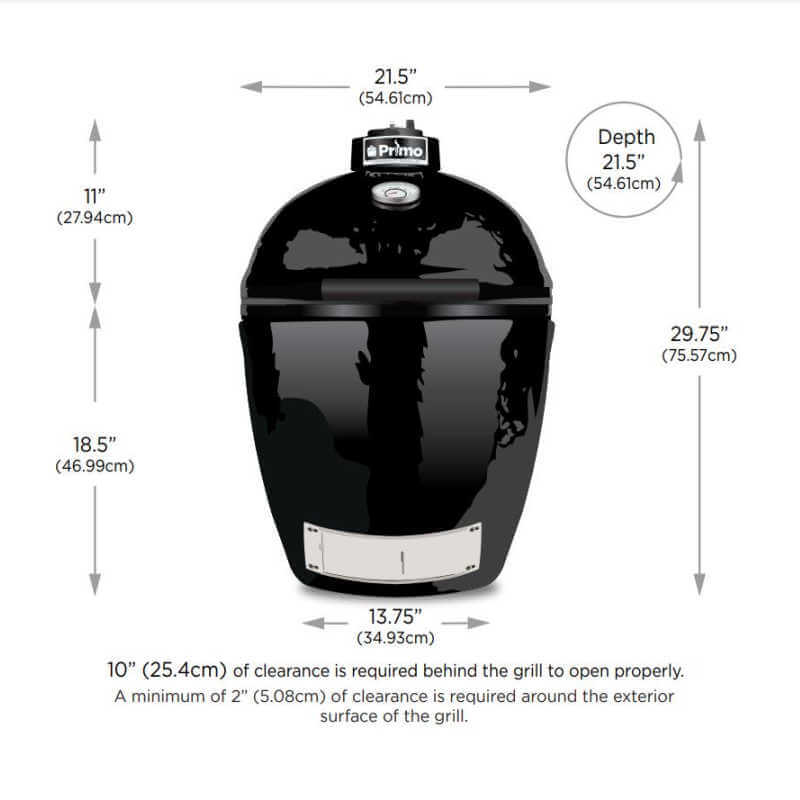 Primo All-In-One Round Ceramic Kamado Grill | Dimensions