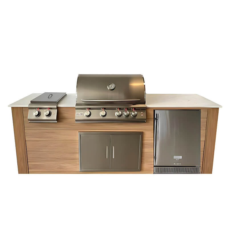 Pro-Fit 8 Foot Outdoor Kitchen | Base Finish: Golden Cypress | Countertop: Giulia A Satin