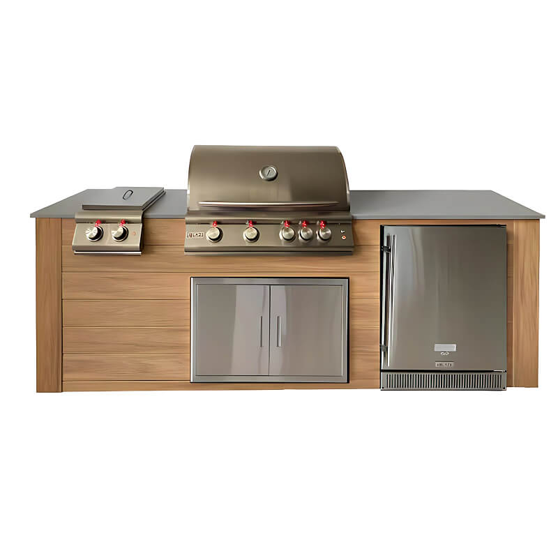 Pro-Fit 8 Foot Outdoor Kitchen | Base Finish: Golden Cypress | Countertop: Grigio Cemento Satin