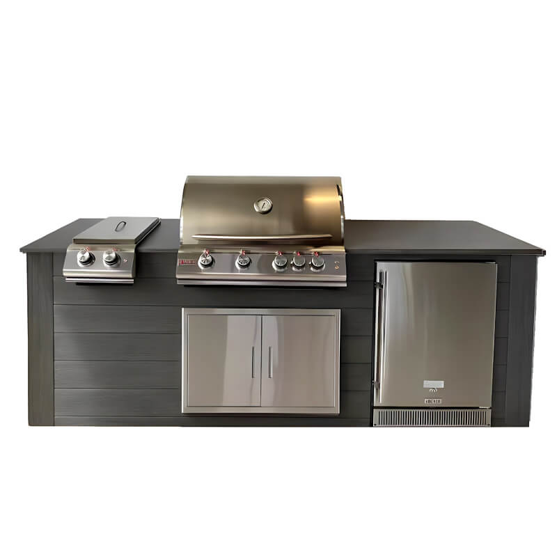 Pro-Fit 8 Foot Outdoor Kitchen | Base Finish: Onyx | Countertop: Grigio Piombo Satin