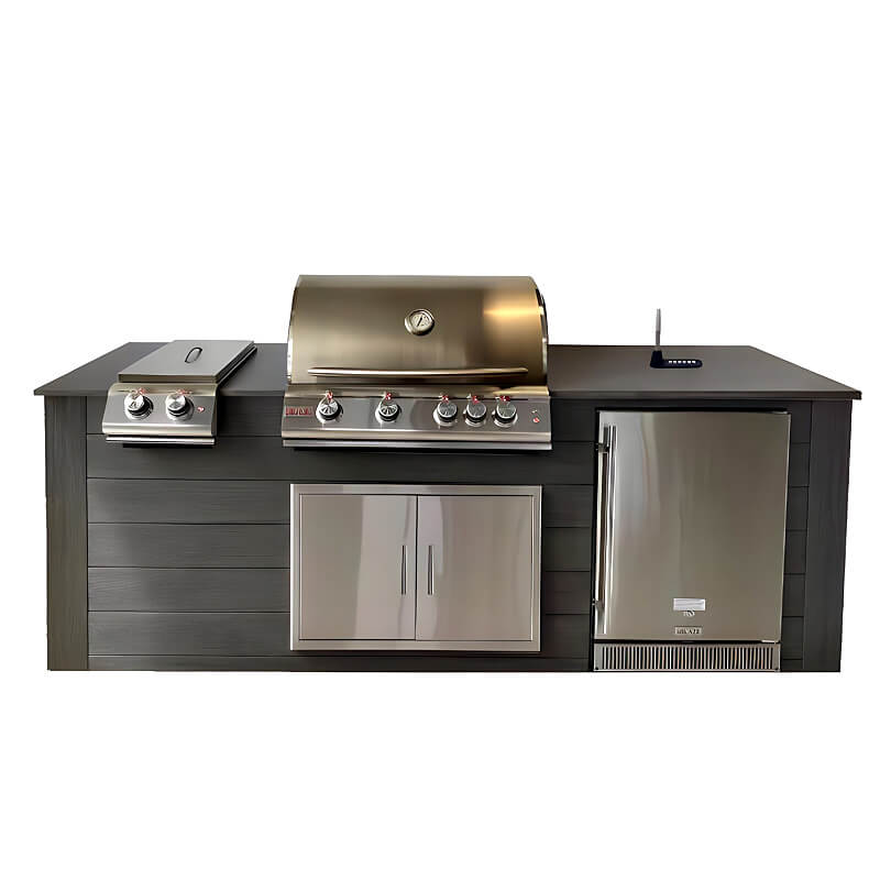 Pro-Fit 8-ft Outdoor Kitchen | Base Finish:  Onyx | Countertop: Grigio Piombo Satin