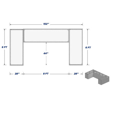 Pro-Fit DIY PRO U-Shaped 6' x 8' x 6' Unfinished Island | top View Dimensions