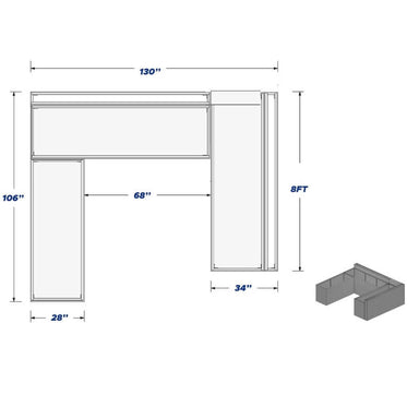 Pro-Fit DIY PRO U-Shaped 6' x 8' x 8' Unfinished Island w/ Two 8' Bars | Dimensions