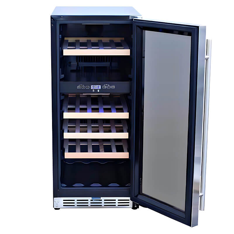 RCS 15-Inch 3.2 Cu. Ft. Outdoor Wine Cooler with Glass Window | 6 Beech Wood Shevles