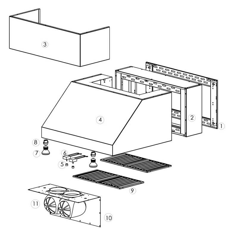 RCS 48-Inch Stainless Steel Vent Hood Duct Cover | Installation Diagram