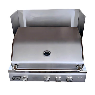 RCS 48 Inch Stainless Steel Grill Wind Guard attached to built in RCS Gas Grill