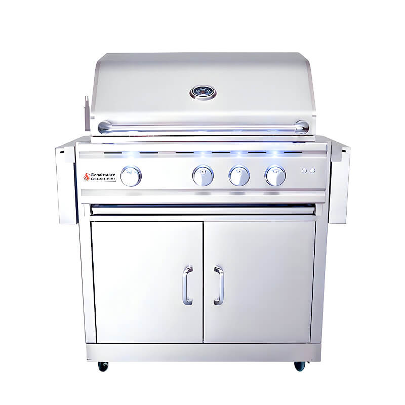 RCS Cutlass Pro 30 Inch 3 Burner Freestanding Gas Grill  | Blue LED Light on Gas Controls