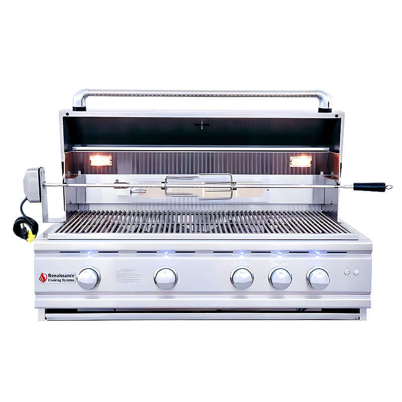 RCS Cutlass Pro 38 Inch Freestanding Gas Grill With Flame Tamers | Rotisserie Kit