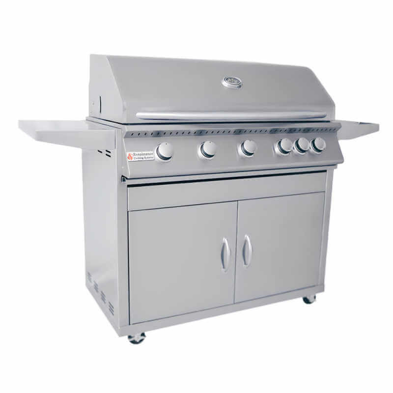 RCS Premier 40 Inch 5 Burner Freestanding Gas Grill | Dual-Lined Stainless Steel Grill Hood