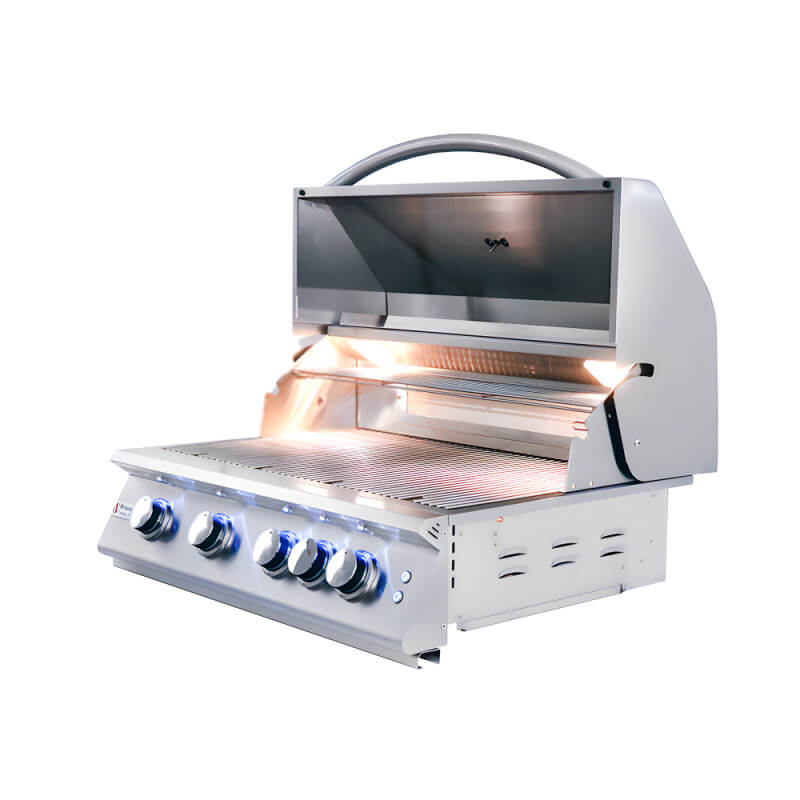 RCS Premier L-Series 32 Inch 4 Burner Built-In Gas Grill | Blue LED Lights on Gas Controls