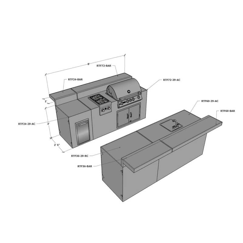 RTF Systems Galley Outdoor Kitchen w/ Cabinets & Bars| Rear View