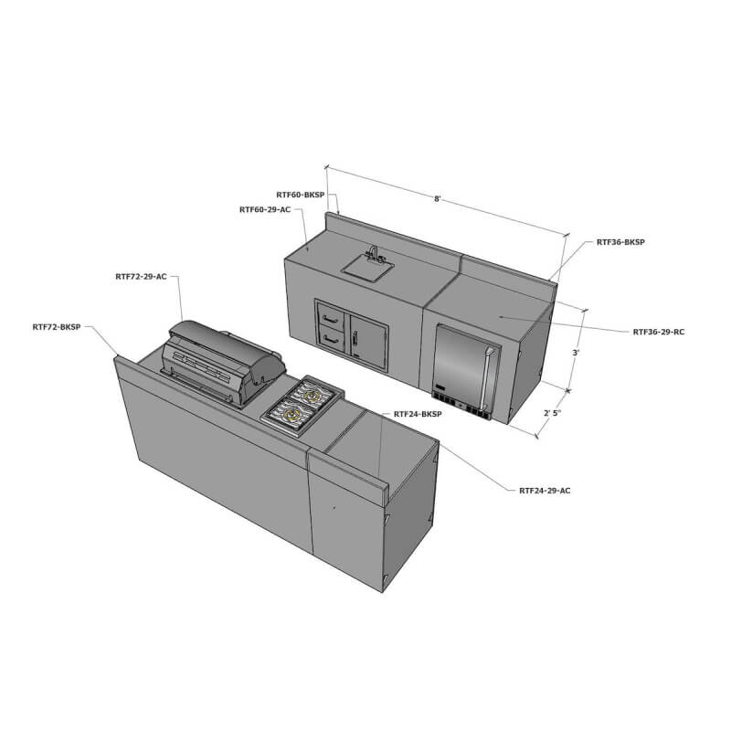 RTF Systems Galley Outdoor Kitchen w/ Backsplashes | Rear View