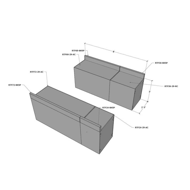 RTF Systems Galley Outdoor Kitchen w/ Backsplashes | Dimensions