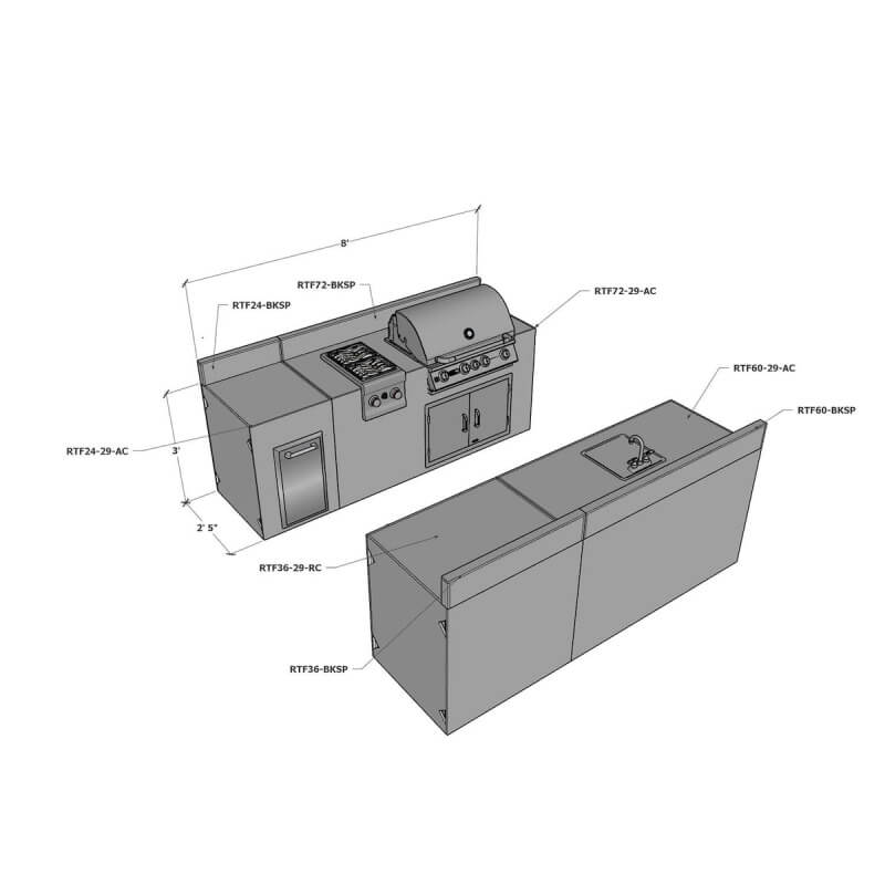 RTF Systems Galley Outdoor Kitchen w/ Backsplashes | Appliances