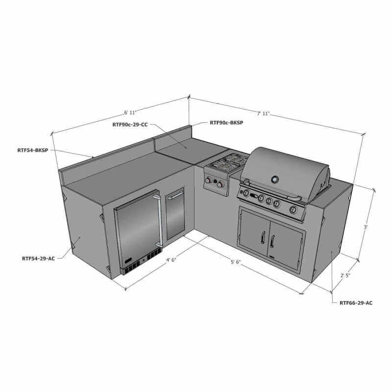 Ready To Finish L-Shaped Outdoor Kitchen System w/ Backsplash | Appliances