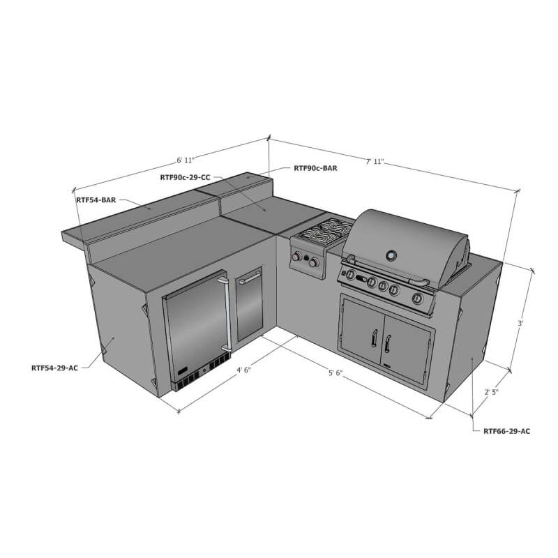 Ready To Finish L-Shaped Outdoor Kitchen System w/ Single Bar | Appliances