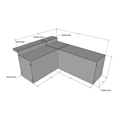 Ready To Finish L-Shaped Outdoor Kitchen System w/ Single Bar | Dimensions