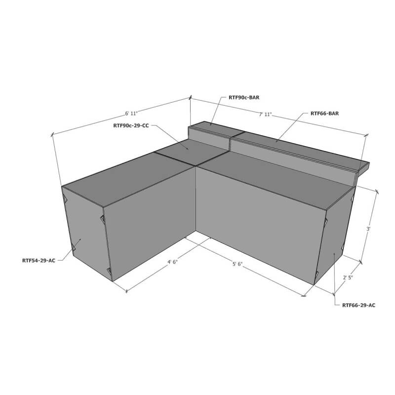 RTF Systems L-Shaped Outdoor Kitchen w/ Cabinets & Bars | Dimensions