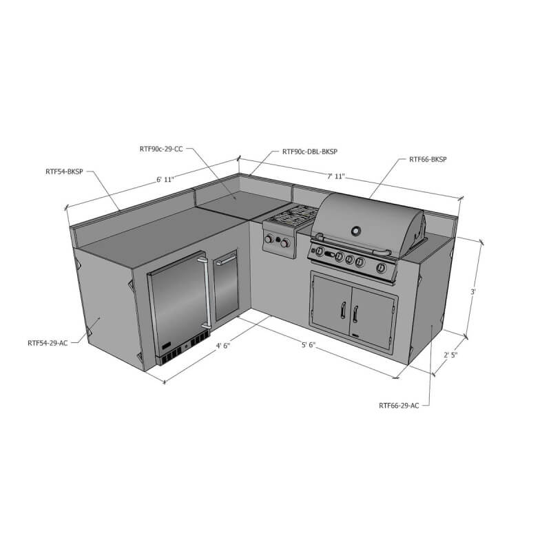 Ready To Finish L-Shaped Outdoor Kitchen System w/ Backsplash | Appliances