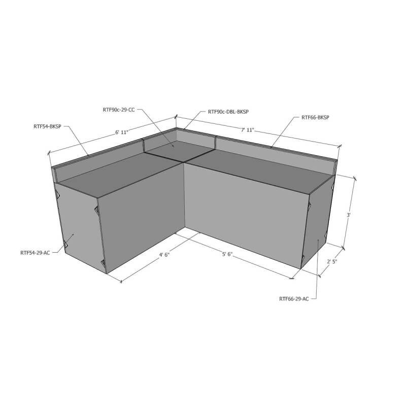 Ready To Finish L-Shaped Outdoor Kitchen System w/ Backsplash | Dimensions