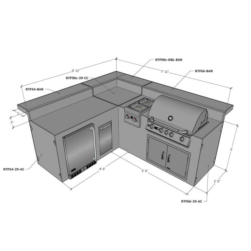 RTF Systems L-Shaped Outdoor Kitchen w/ Cabinets & Bars | Appliances