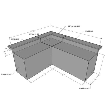 RTF Systems L-Shaped Outdoor Kitchen w/ Cabinets & Bars | Dimensions