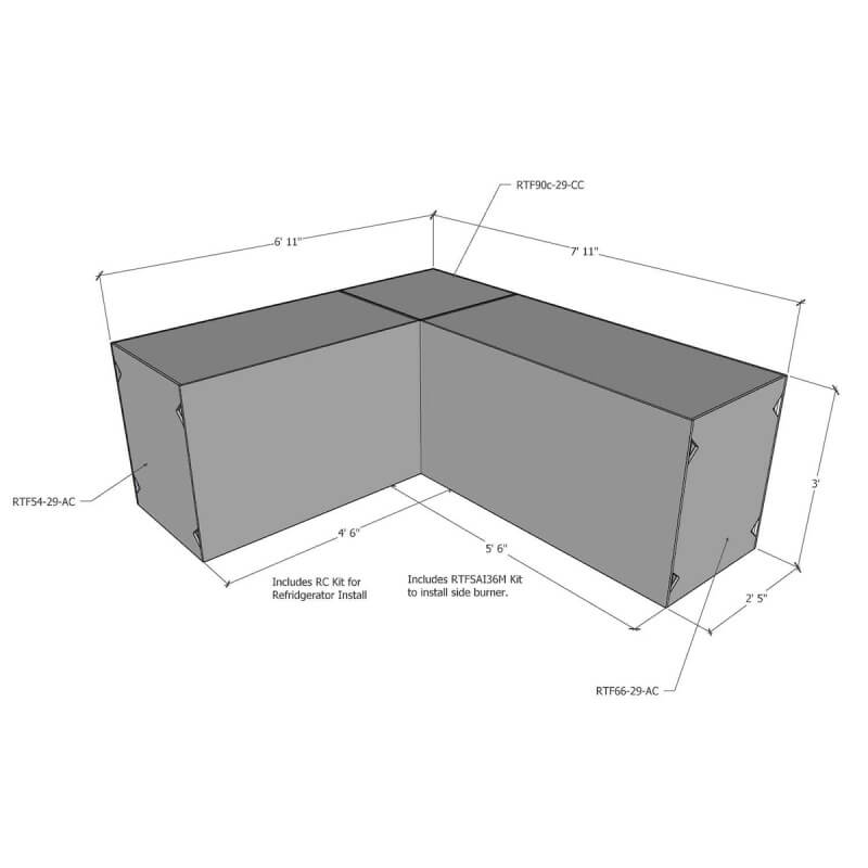 Ready To Finish L-Shaped Outdoor Kitchen System | Dimensions