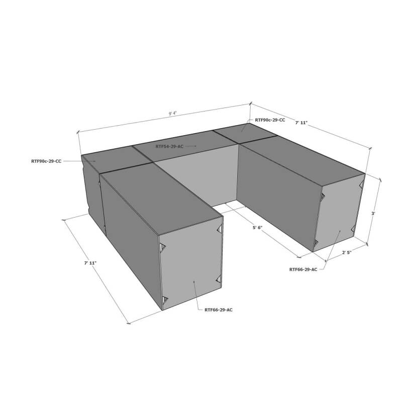 Ready To Finish U-Shaped Outdoor Kitchen System | Dimensions