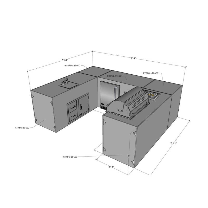 Ready To Finish U-Shaped Outdoor Kitchen System | Rear View