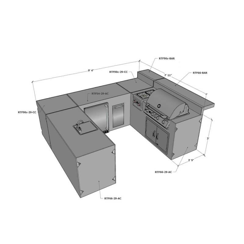 RTF Systems U-Shaped Outdoor Kitchen w/ Cabinets & Bars | Appliances