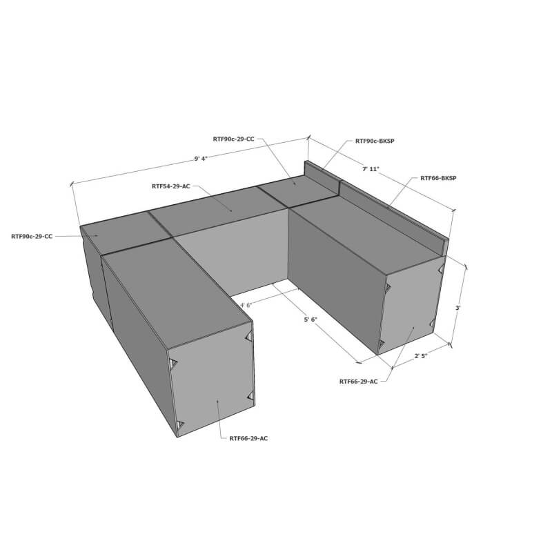 “RTF Systems U-Shaped Outdoor Kitchen with Backsplash | Dimensions