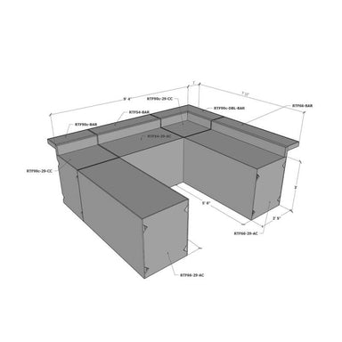 RTF Systems U-Shaped Outdoor Kitchen w/ Cabinets & Bars | Specs