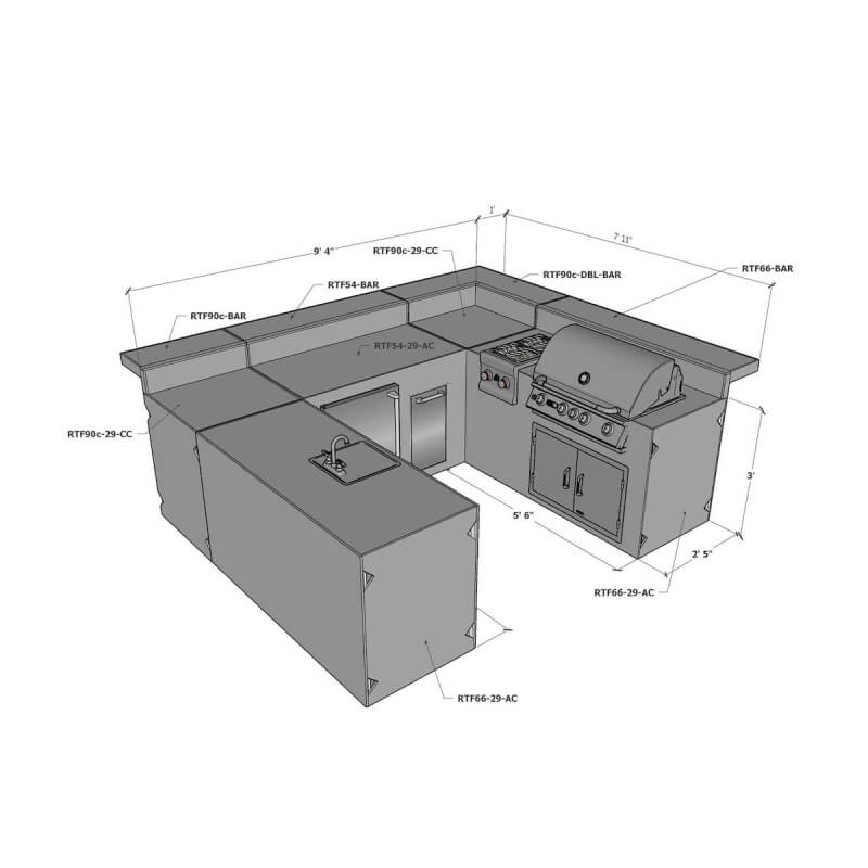 RTF Systems U-Shaped Outdoor Kitchen w/ Cabinets & Bars | Appliances