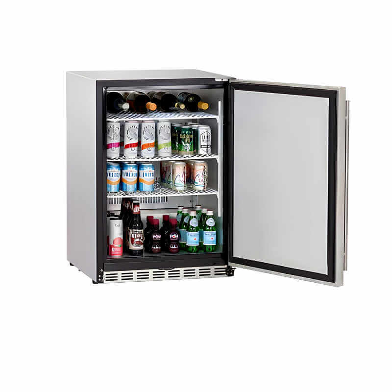 Summerset 24-Inch Outdoor Refrigerator — Door Open View with Adjustable Shelving