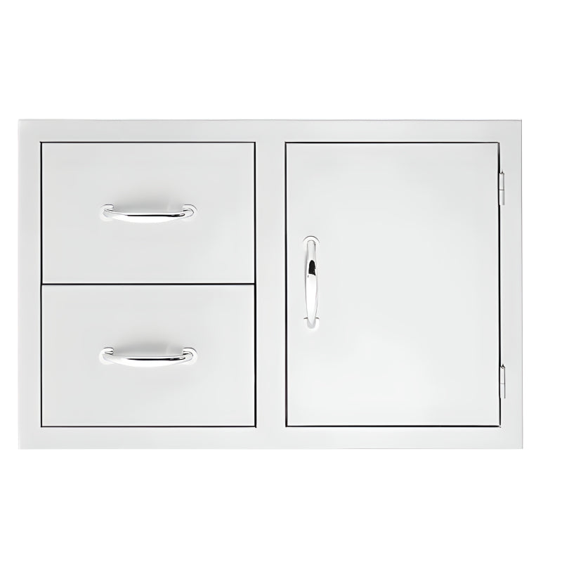 Summerset 30 Inch Flush Mount 2 Drawer & Access Door Combo | Polished Stainless Curved Handles