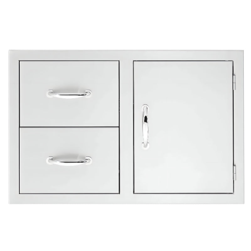 Summerset 42 Inch Flush Mount 2 Drawer & Access Door Combo | Curved Polished Stainless Steel Handles