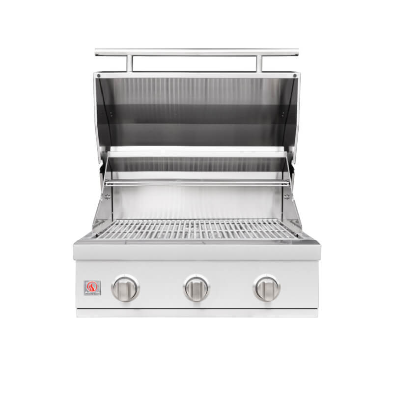 Summerset Sizzler 25-Inch Built-In Gas Grill Open Hood View — 524 Sq. In. Cooking Area