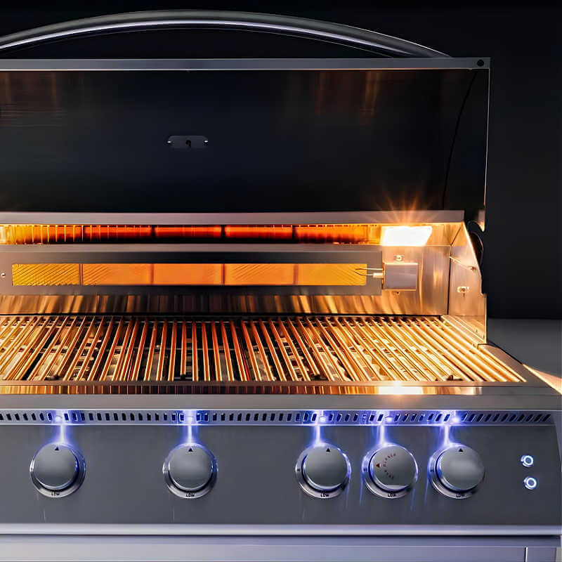 New Castle 71 Inch Grill Island | Blue Lights on Gas Controls