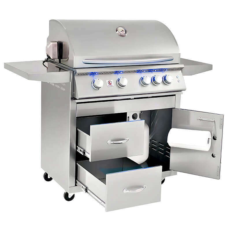 Summerset Sizzler Pro 32 Inch 4-Burner Freestanding Gas Grill | Double Drawer and Single Access Door