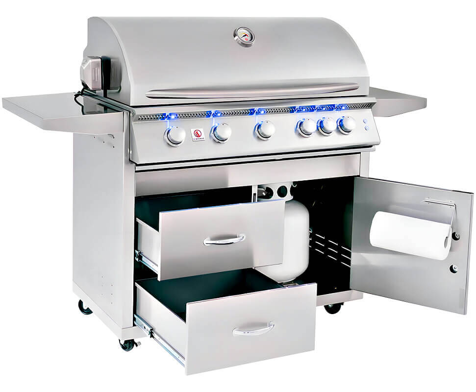 Summerset Sizzler Pro 40 Inch 5 Burner Freestanding Gas Grill | Double Drawer and Single Access Door