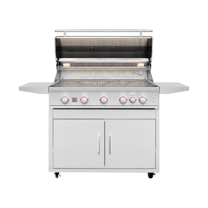 Summerset Sizzler Pro 40 Inch 5 Burner Freestanding Gas Grill w/ Cart | Hood Opened