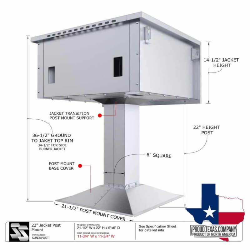 Sunstone Post Mount For Grill Jacket | Dimensions